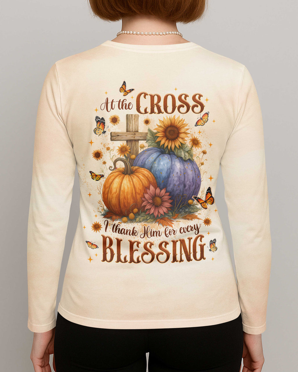 At The Cross I Thank Him For Every Blessing V-neck Long Sleeves Shirt