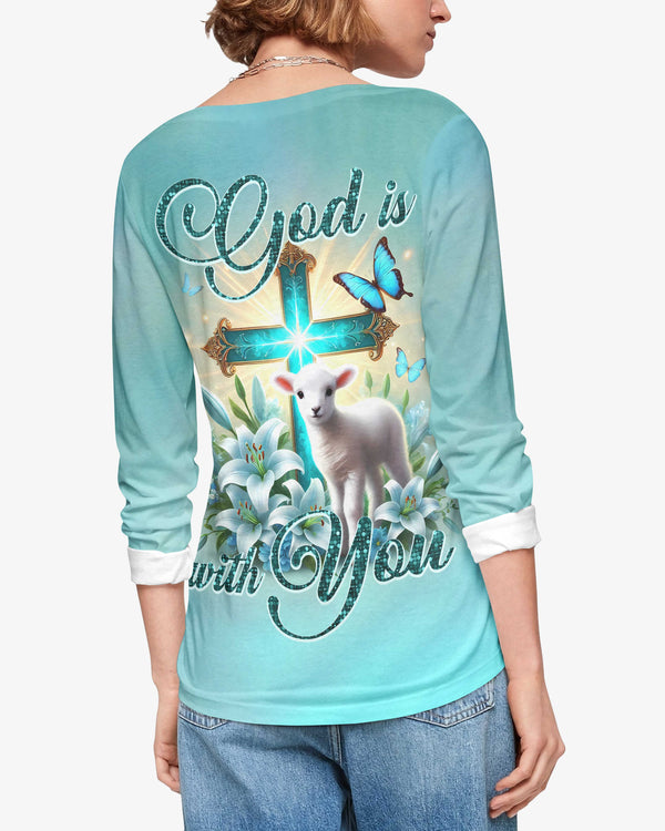 God Is With You All Over Print V-neck Long Sleeves Shirt