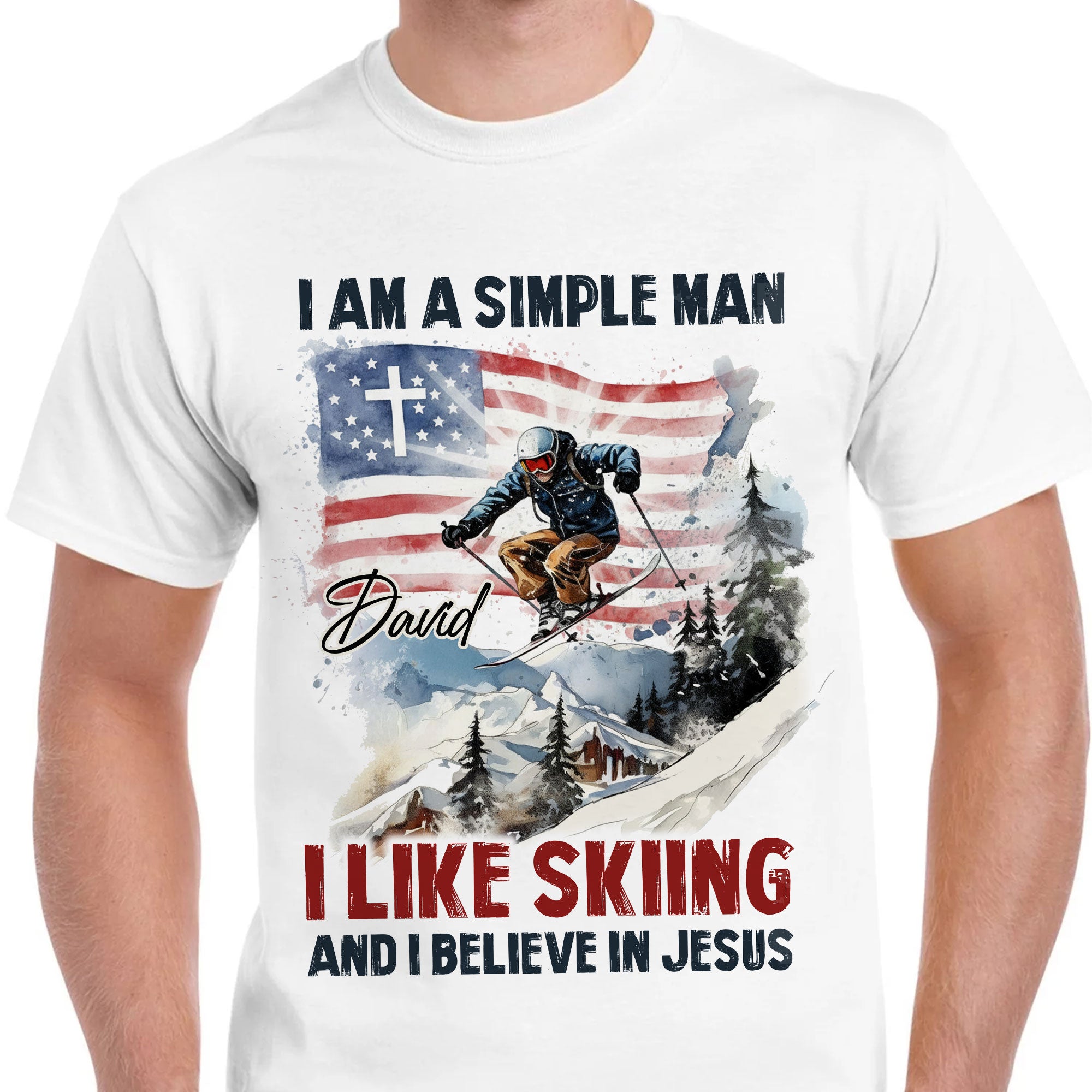 I Am A Simple Man I Like Skiing And I Believe In Jesus T-Shirt