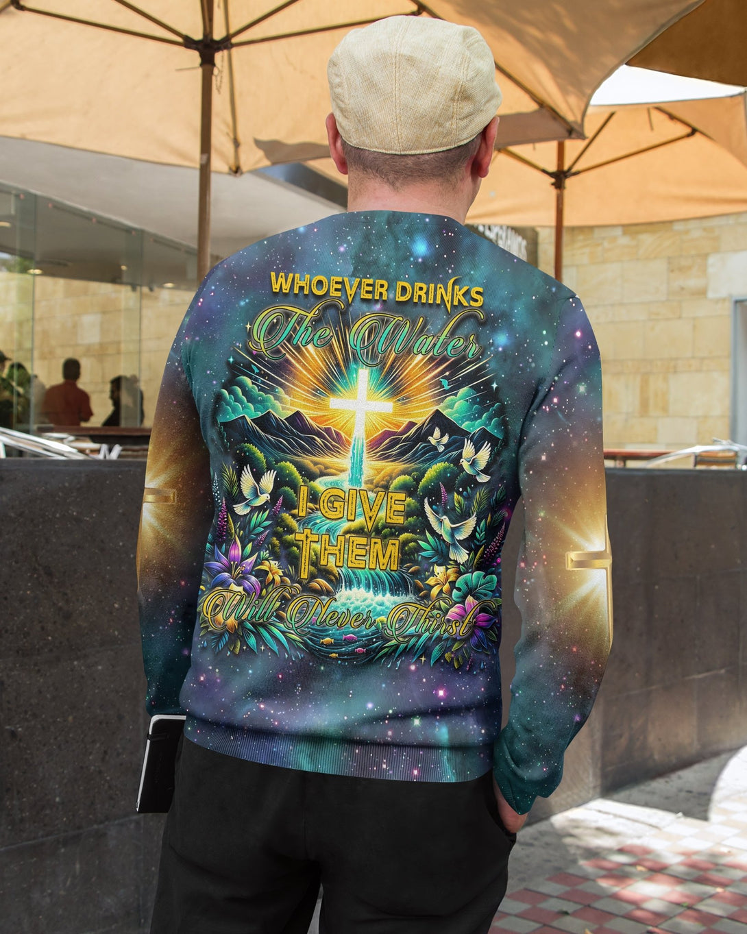 Whoever Drinks The Water I Give Them Will Never Thirst All Over Print Sweater - Christ Color