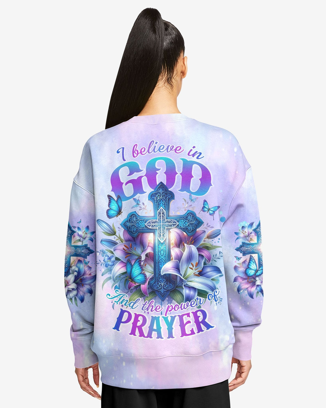 In God And The Power Of Prayer All Over Print Sweater - Christ Color
