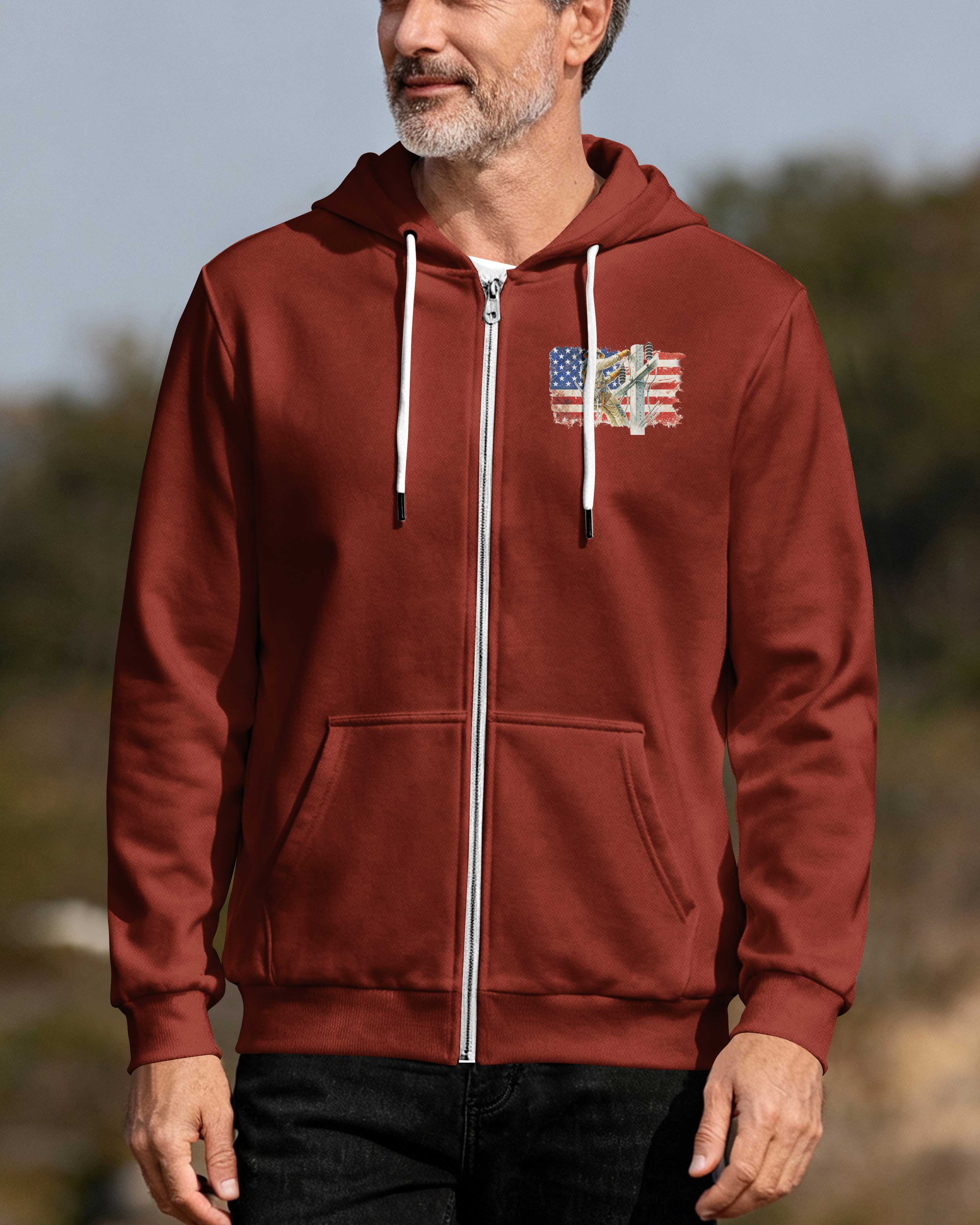 Retired Lineman Built By Grit Blessed By God Zip Hoodie