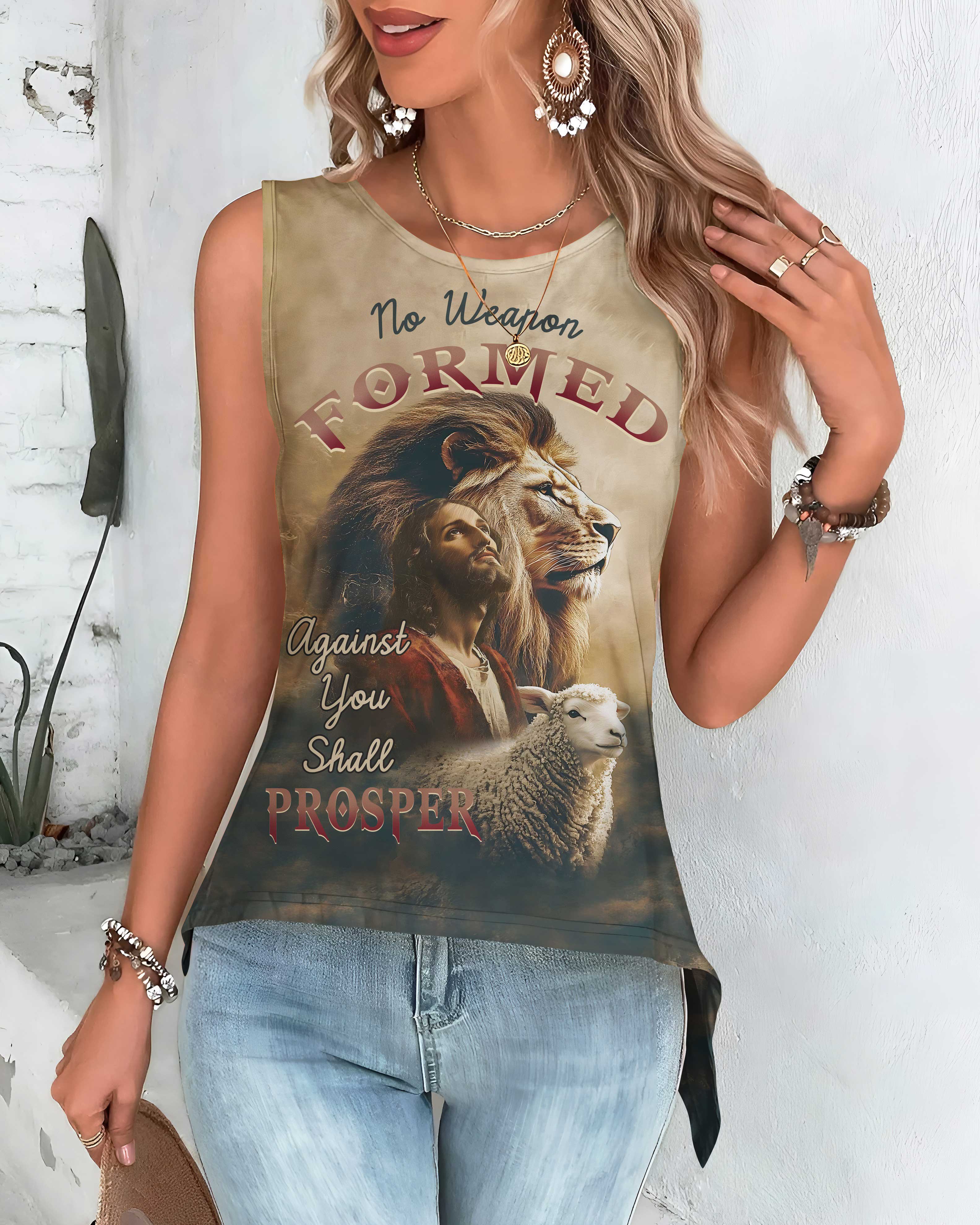 No Weapon Formed Against You Shall Prosper All Over Print Cut Out Wrap Back Tank Top