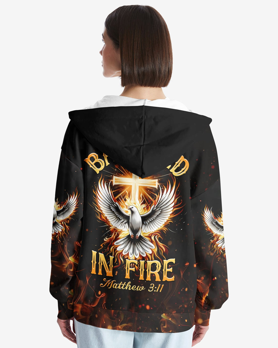 Baptized In Fire Matthew 3:11 All Over Print Zip Hoodie - Christ Color