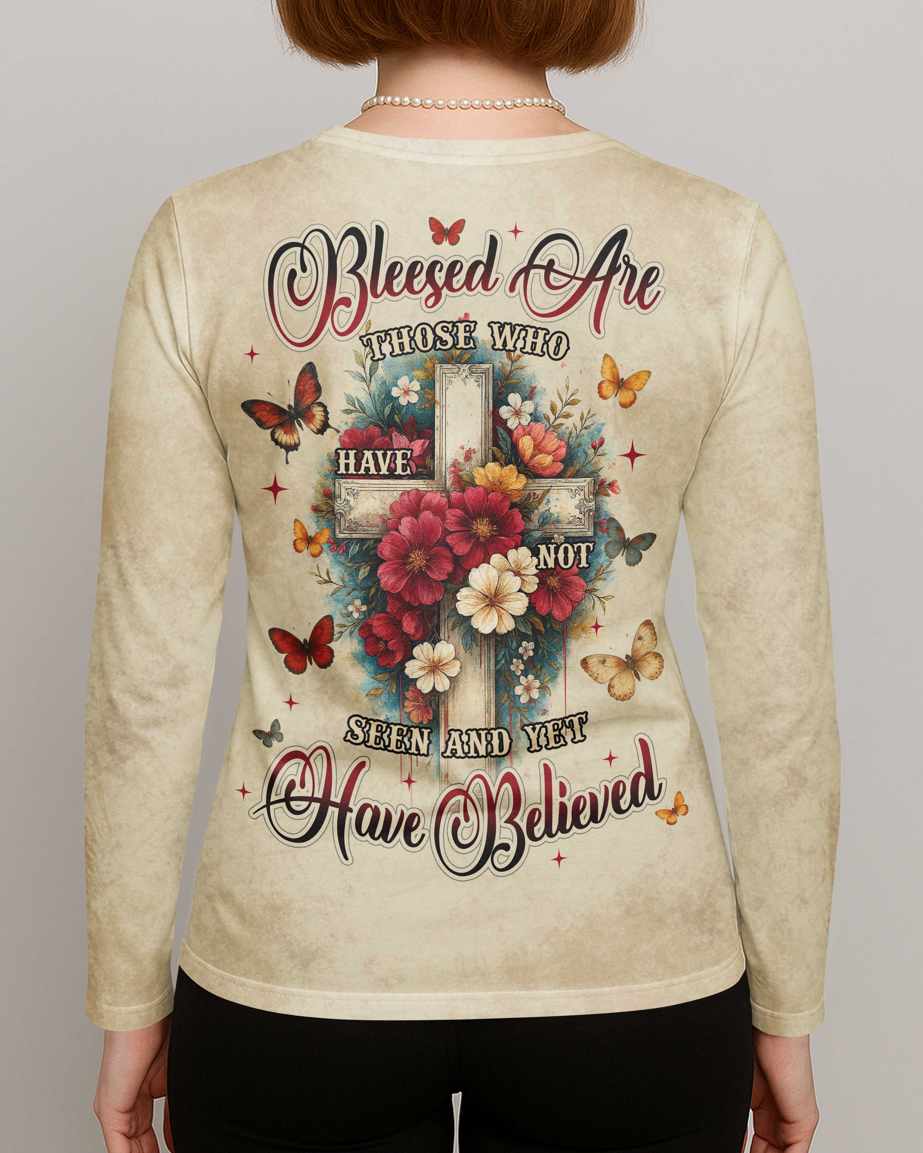 Blessed Are Those Who Have Not Seen And Yet Have Believed All Over Print V-neck Long Sleeves Shirt