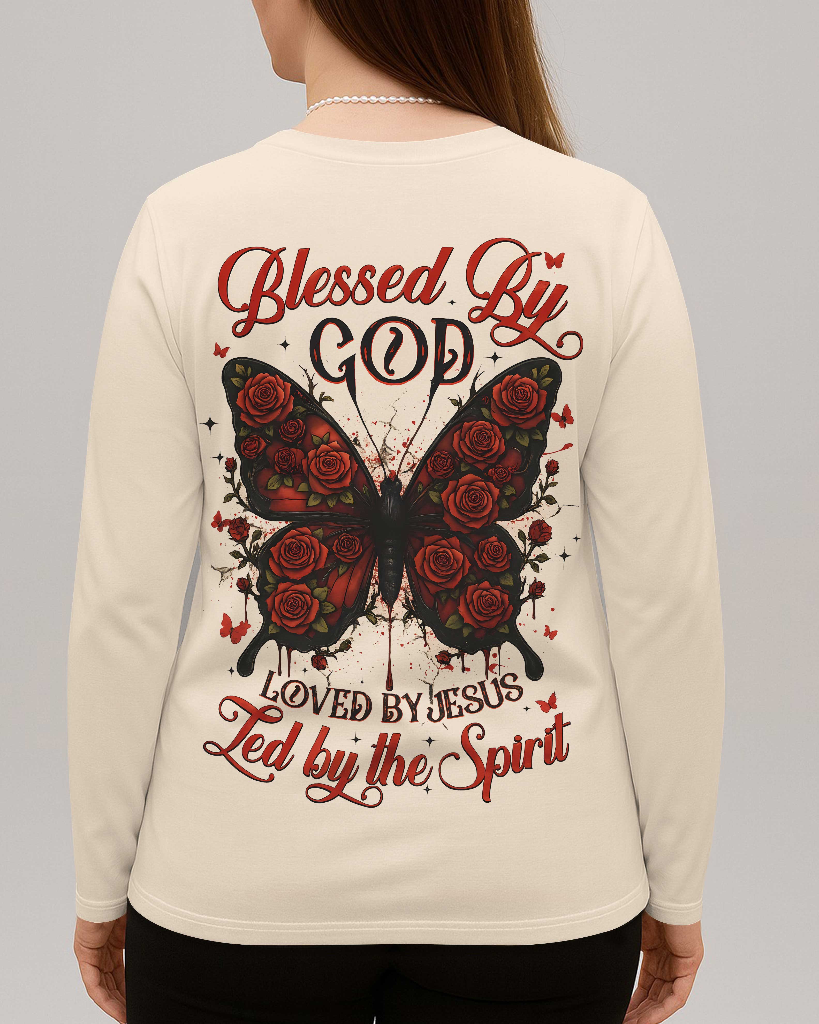 Blessed By God Loved By Jesus All Over Print V-neck Long Sleeves Shirt