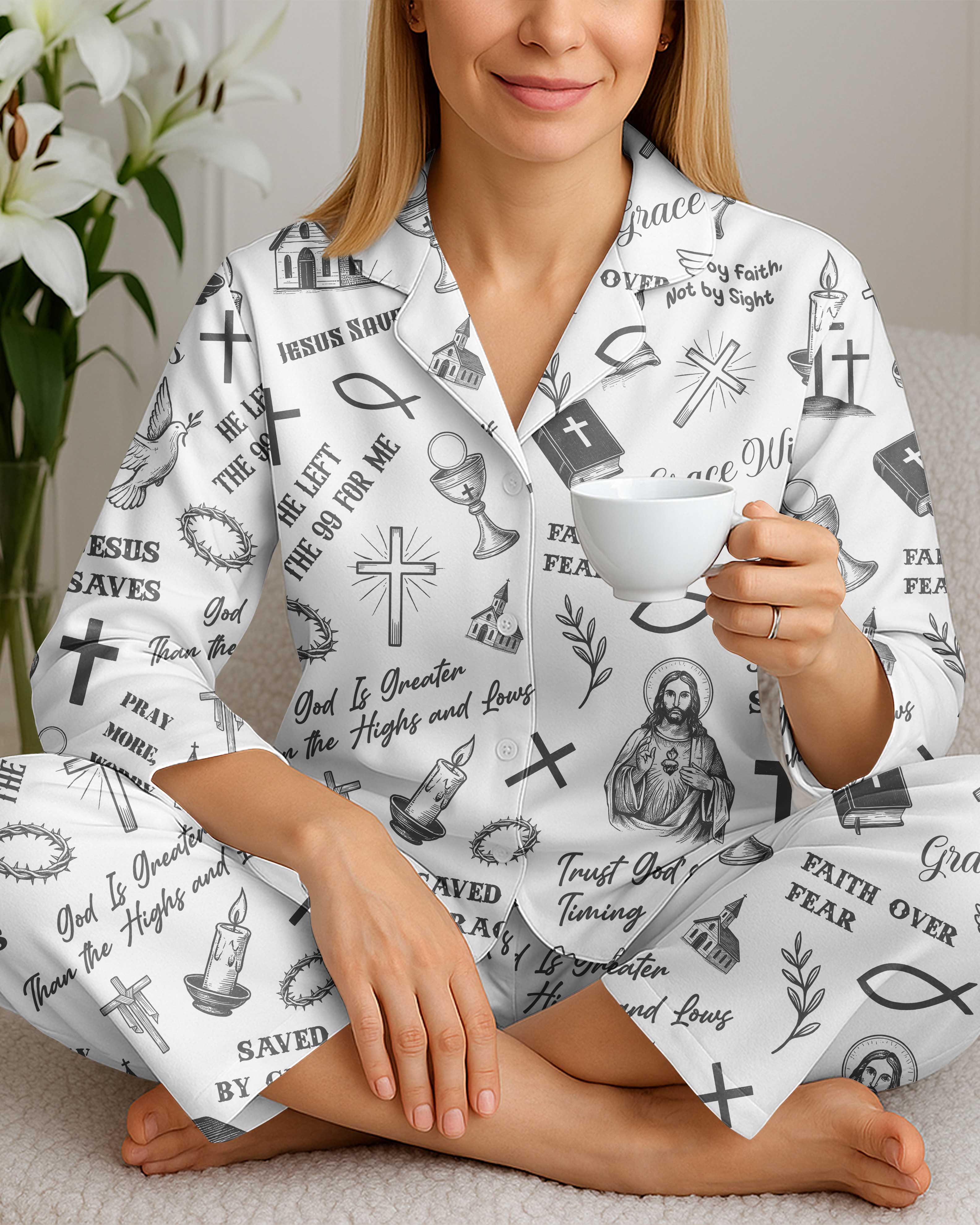Jesus Saves Button Pajamas