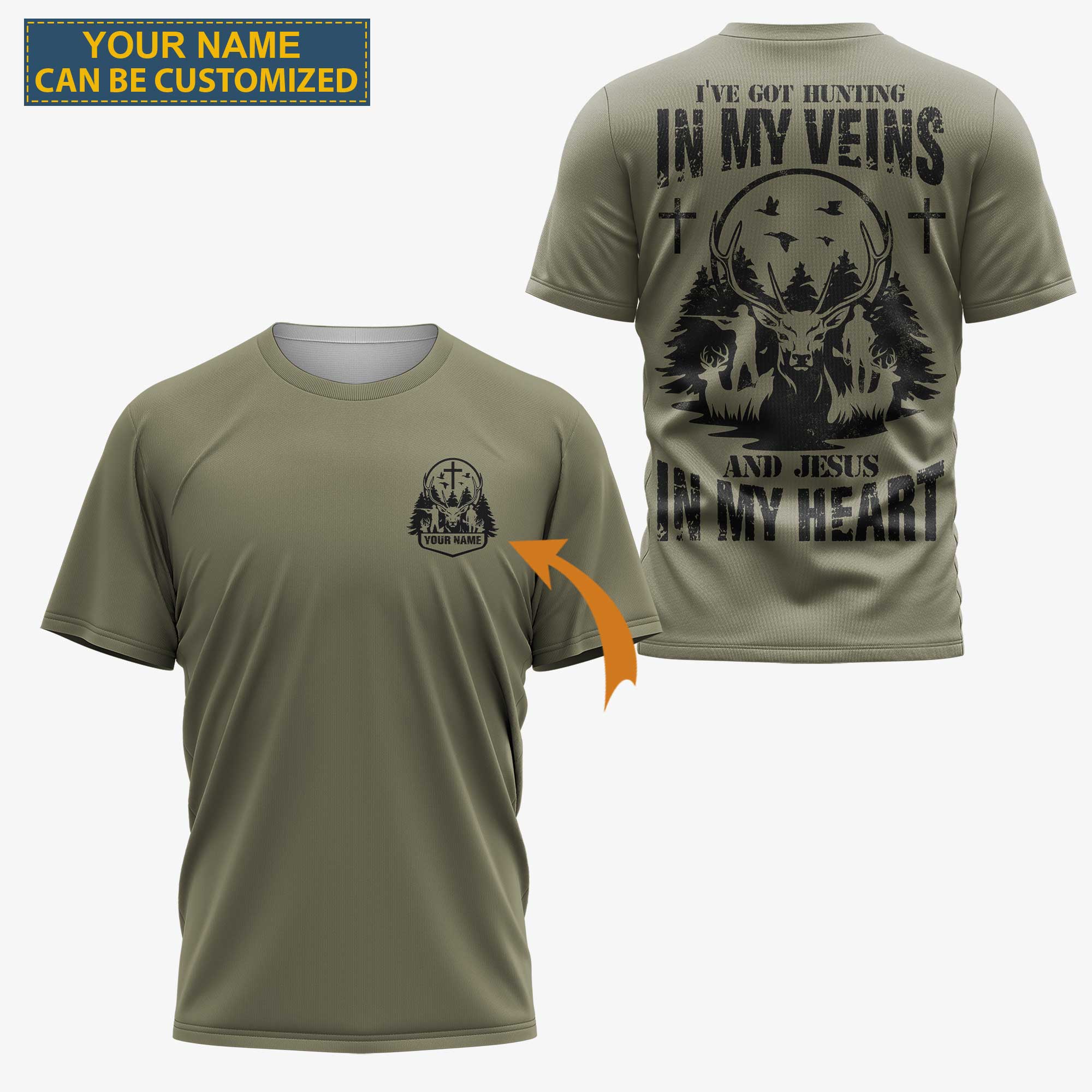 I've Got Hunting In My Veins And Jesus In My Heart Custom Name T-Shirt