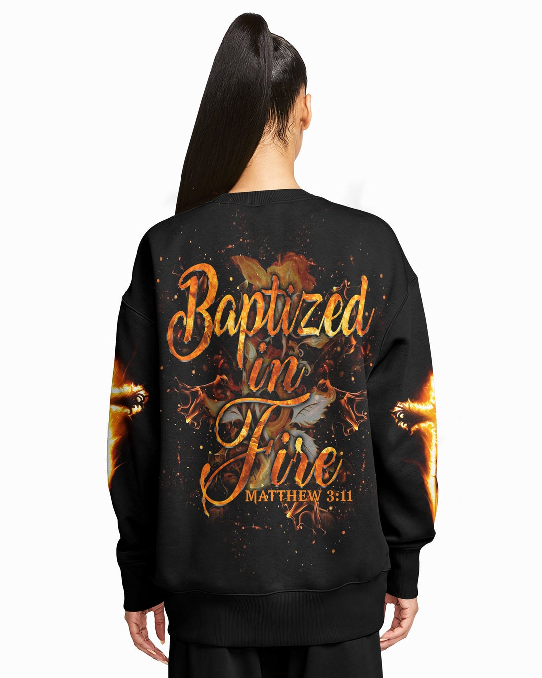 Baptized In Fire All Over Print Sweater - Christ Color