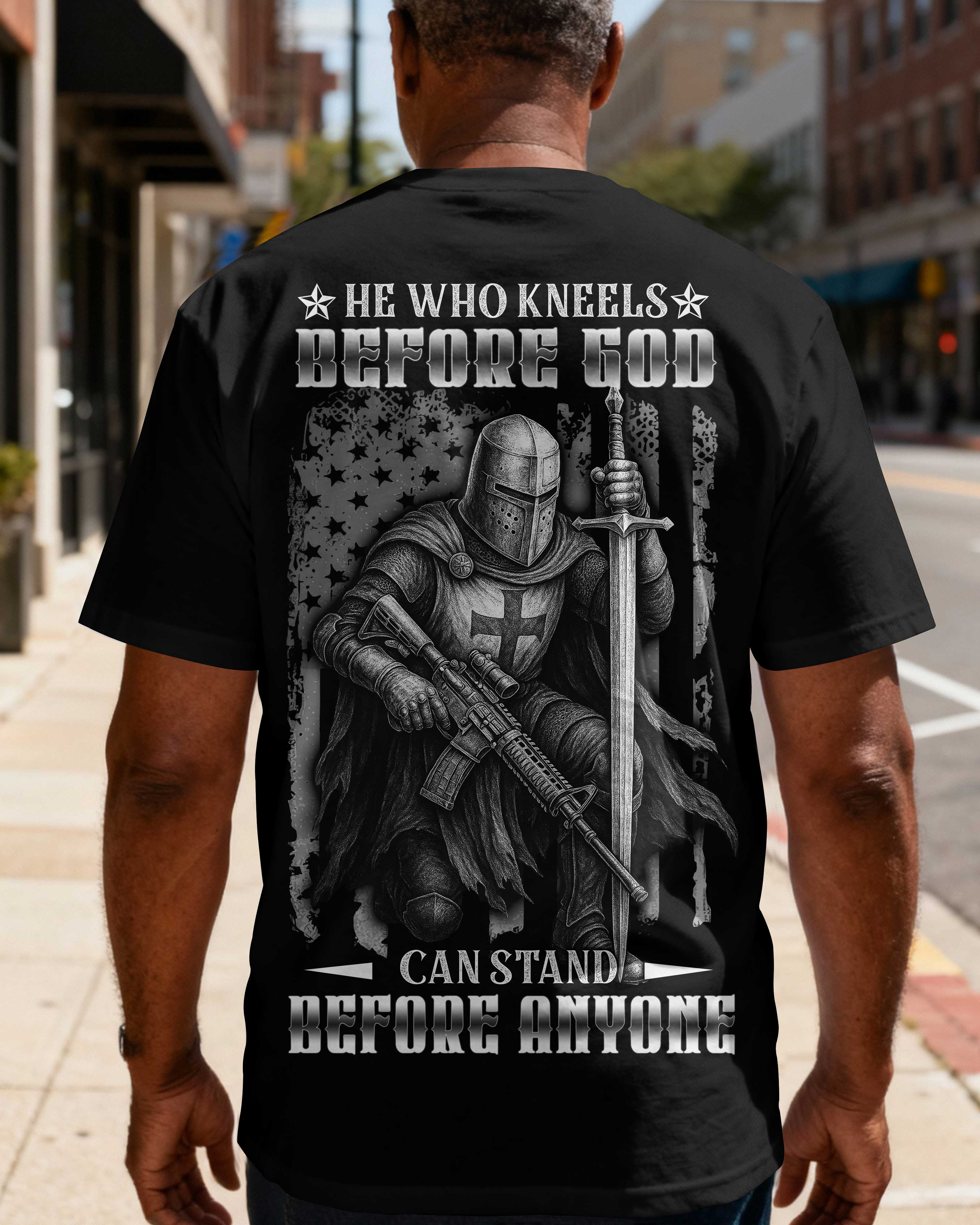 He Who Kneels Before God Can Stand Before Anyone All Over Print T-Shirt