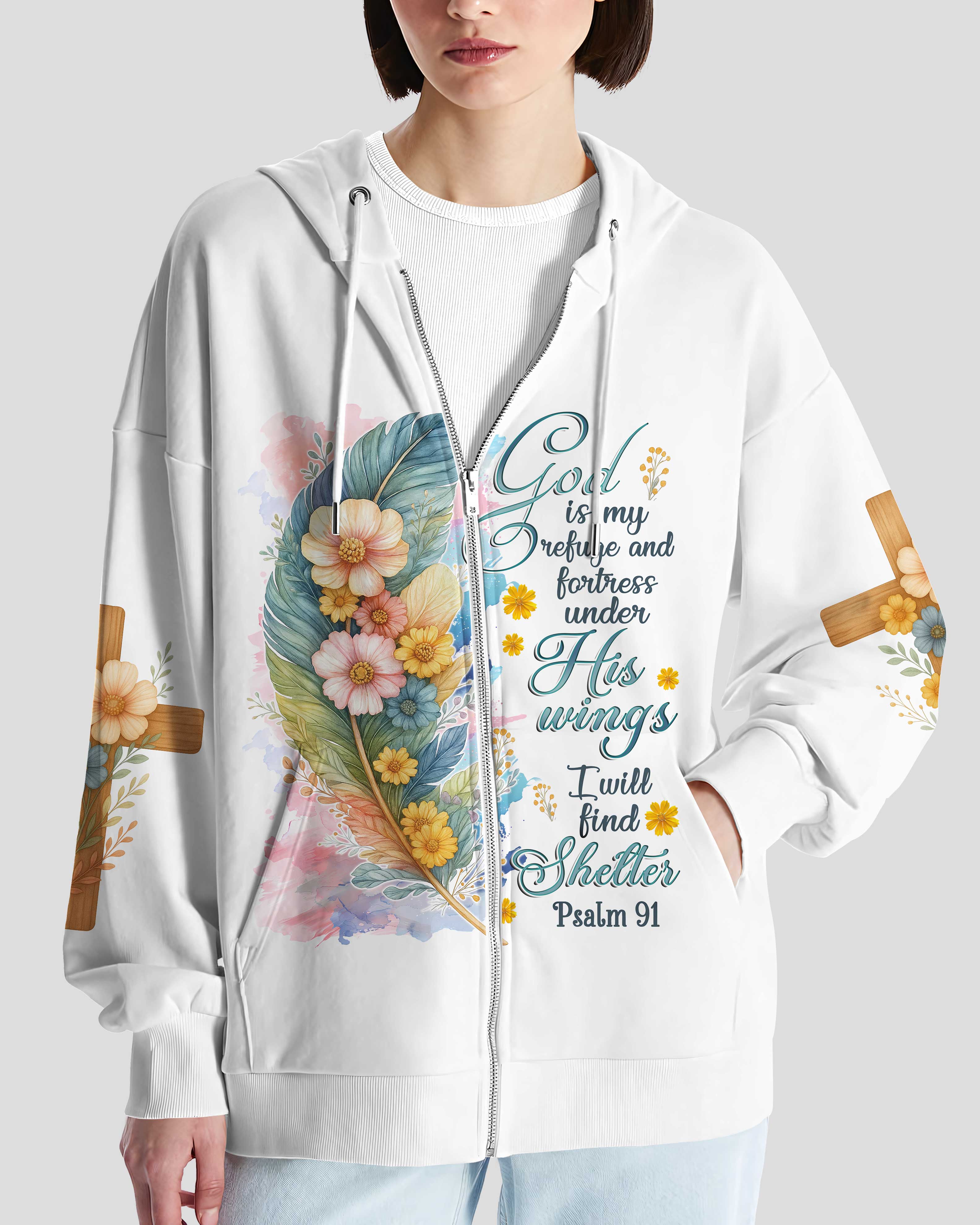 God Is My Refuge And Fortress Under His Wings I Will Find Shelter Psalm T-Shirt