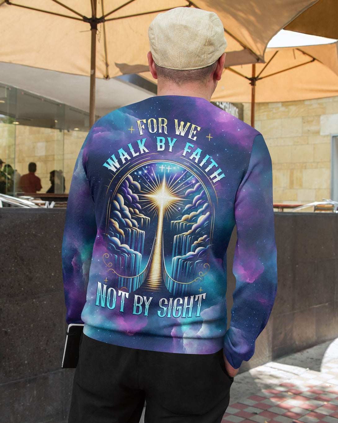 For We Walk By Faith Not By Sight All Over Print Sweater - Christ Color