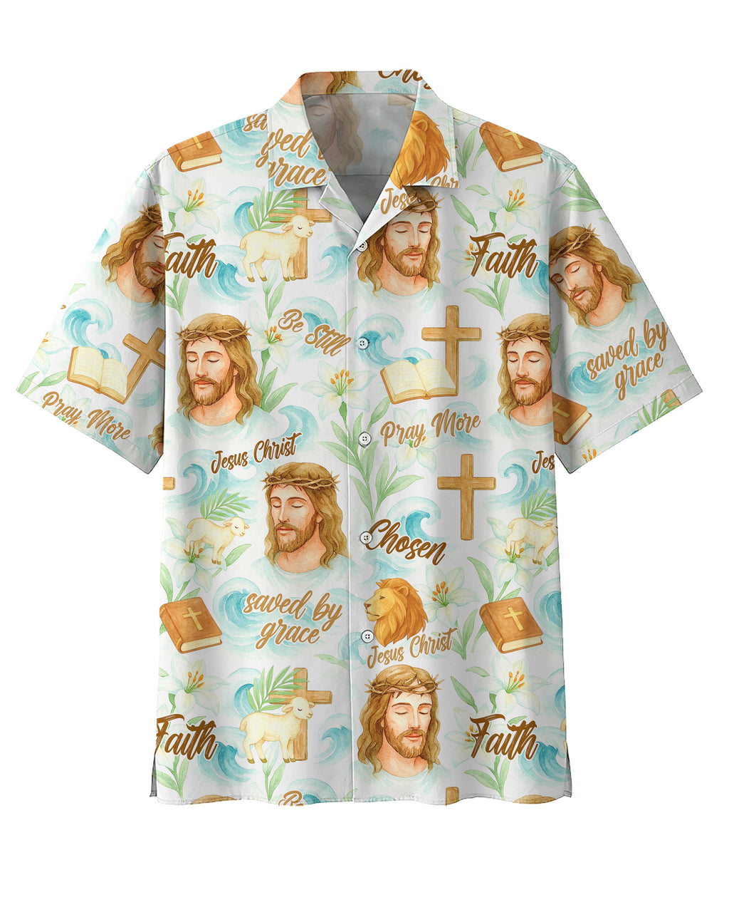 Jesus Christ Watercolor Pattern All Over Print Hawaiian T-Shirt