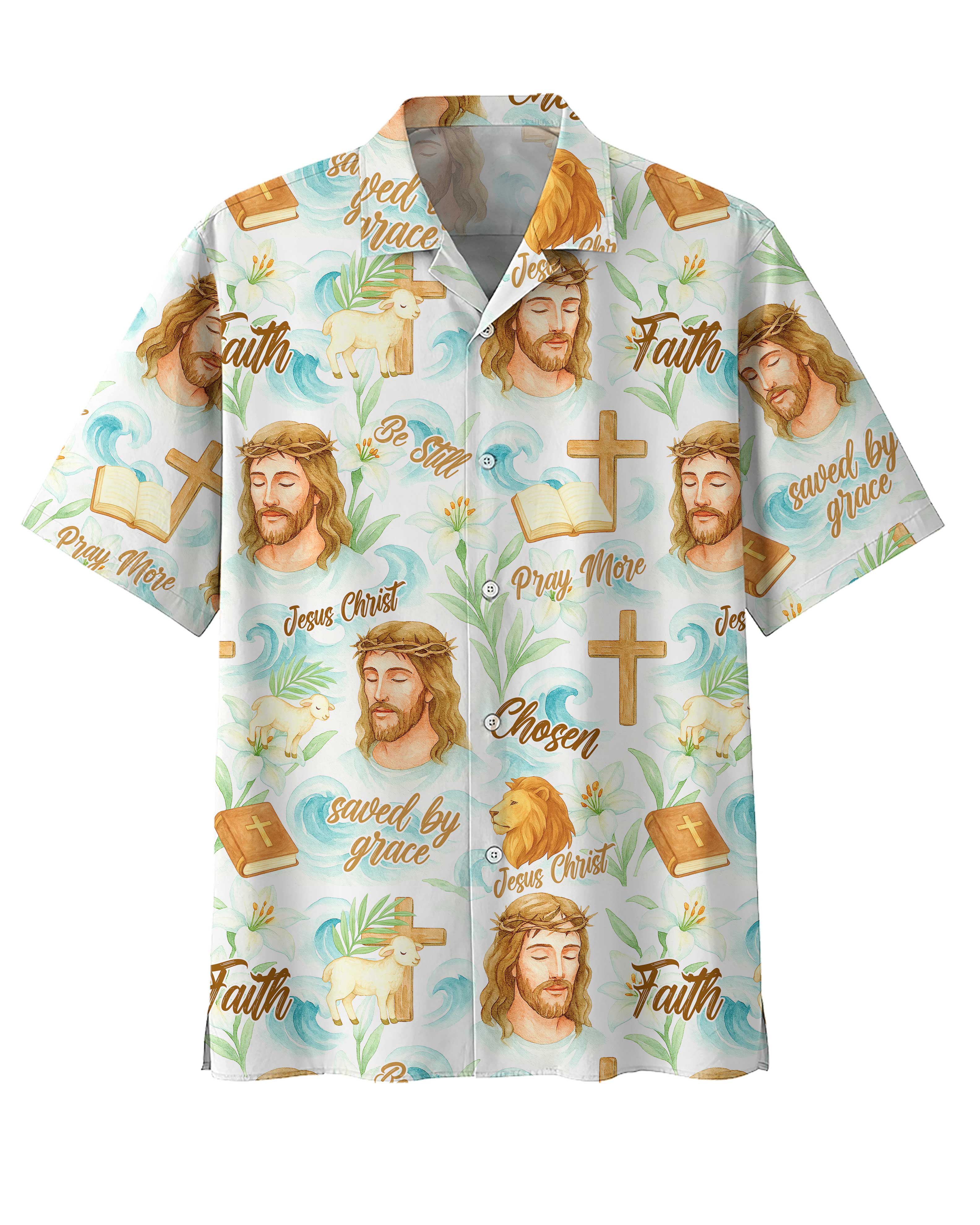 Jesus Christ Watercolor Pattern All Over Print Hawaiian T-Shirt