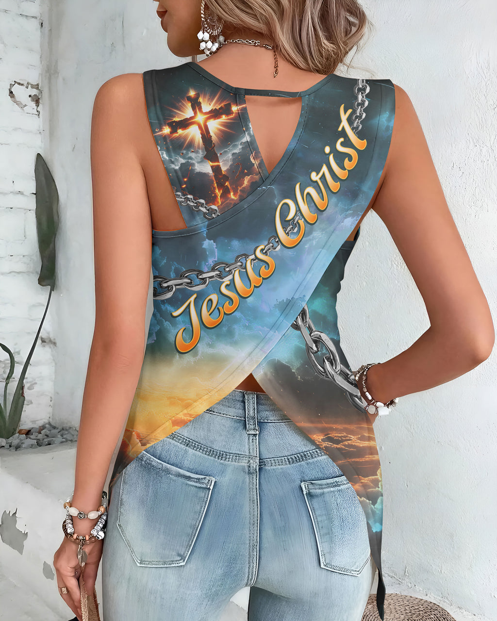 With God All Things Are Possible All Over Print Cut Out Wrap Back Tank Top