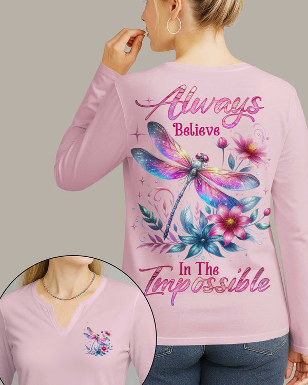 Always Believe In The Impossible V-neck Long Sleeves Shirt