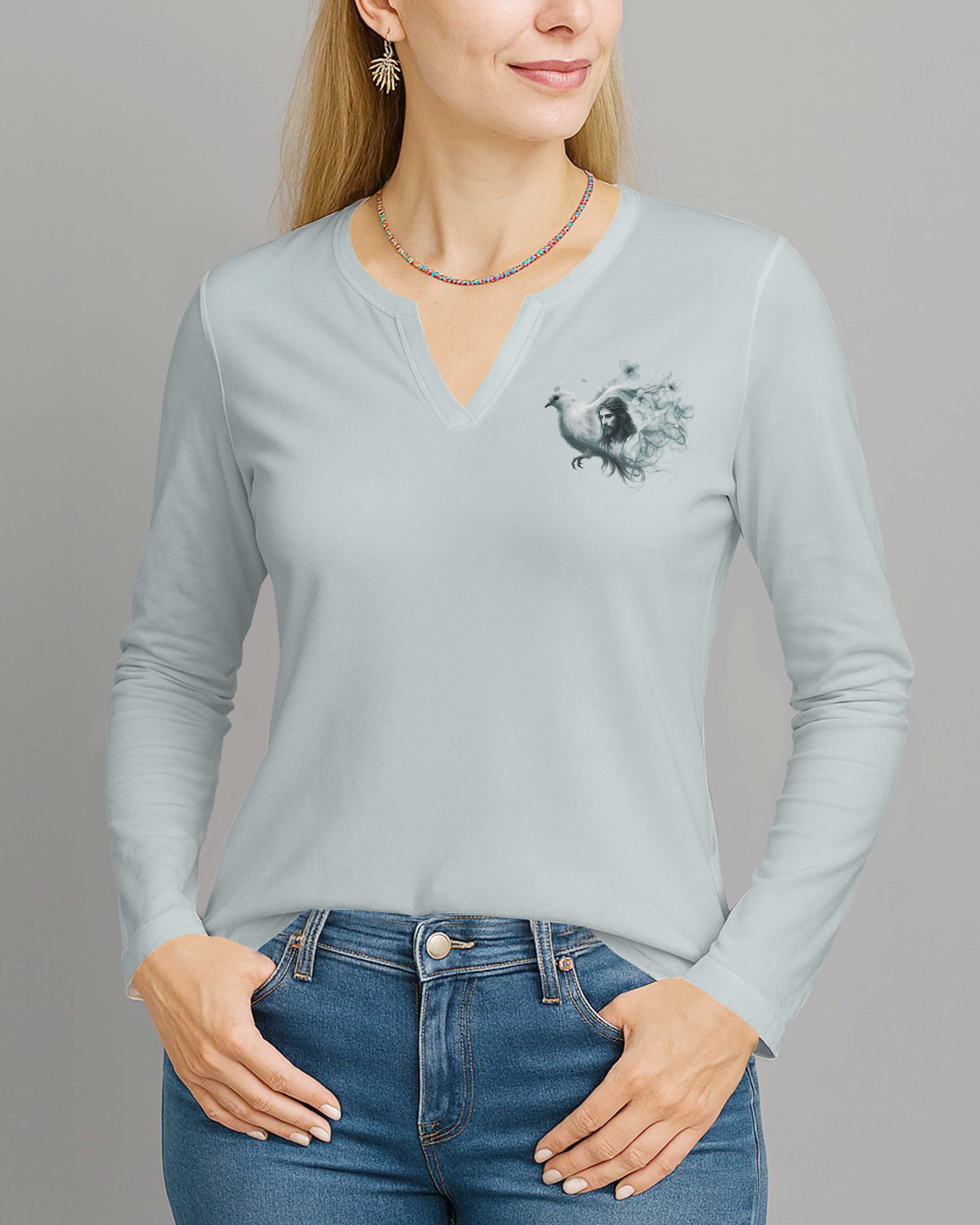 Blessed By God Loved By Jesus Led By The Spirit V-neck Long Sleeves Shirt