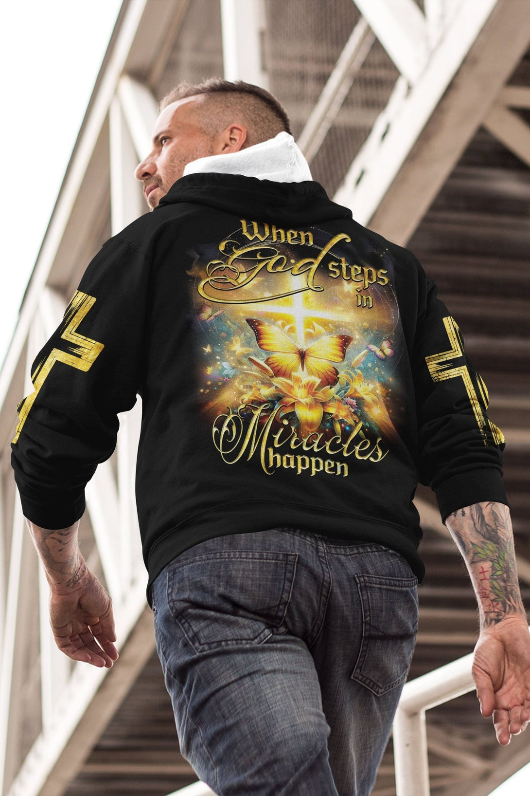 God Steps In Miracles Happen All Over Print Hoodie - Christ Color