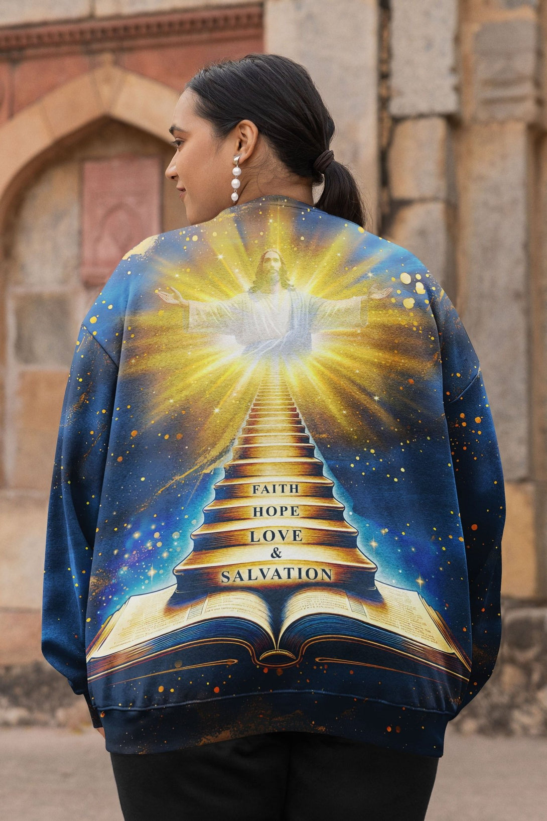 Faith Hope Love & Salvation All Over Print Sweater - Christ Color