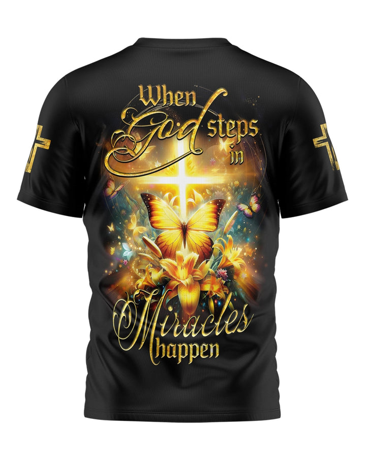 God Steps In Miracles Happen All Over Print T-shirt - Christ Color