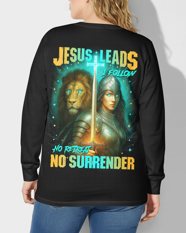 Jesus Leads I Follow No Retreat No Surrender All Over Print V-neck Long Sleeves Shirt