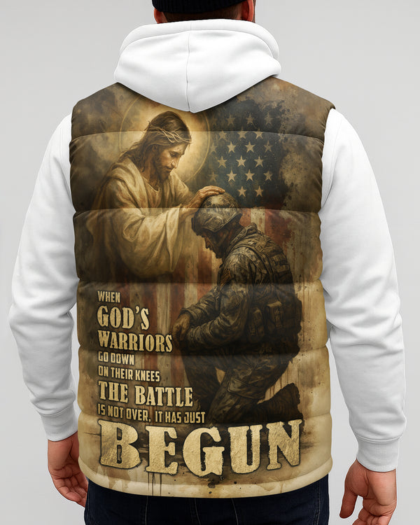 When God's Warriors Go Down On Their Knees The Battle Is Not Over It Has Just Begun All Over Print Sleeveless Puffer Jacket