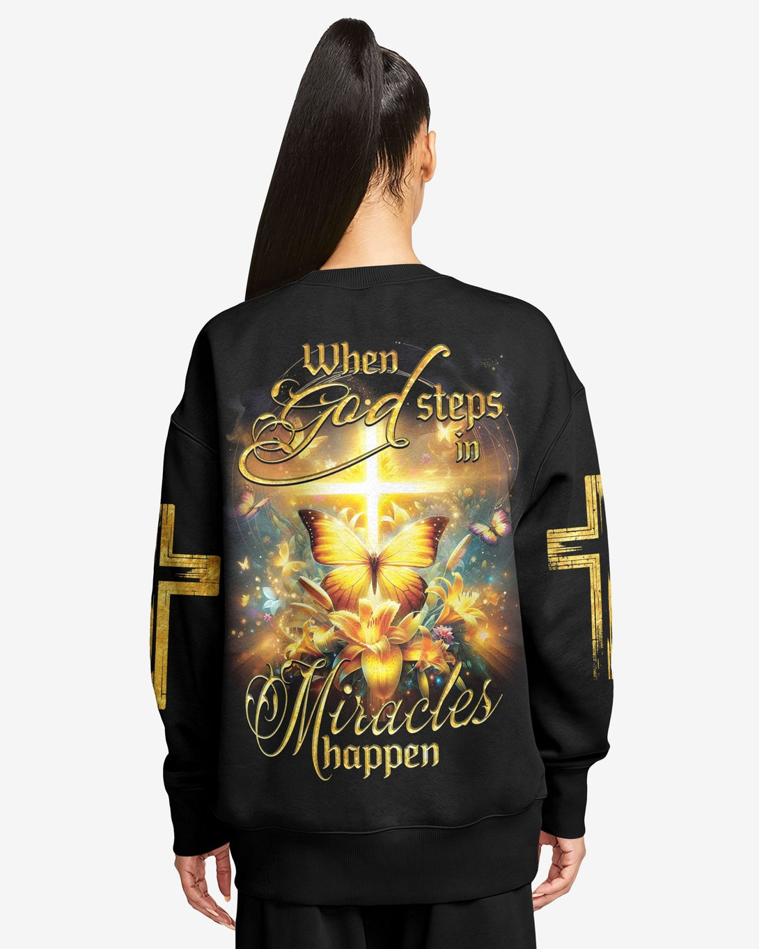 God Steps In Miracles Happen All Over Print Sweater - Christ Color