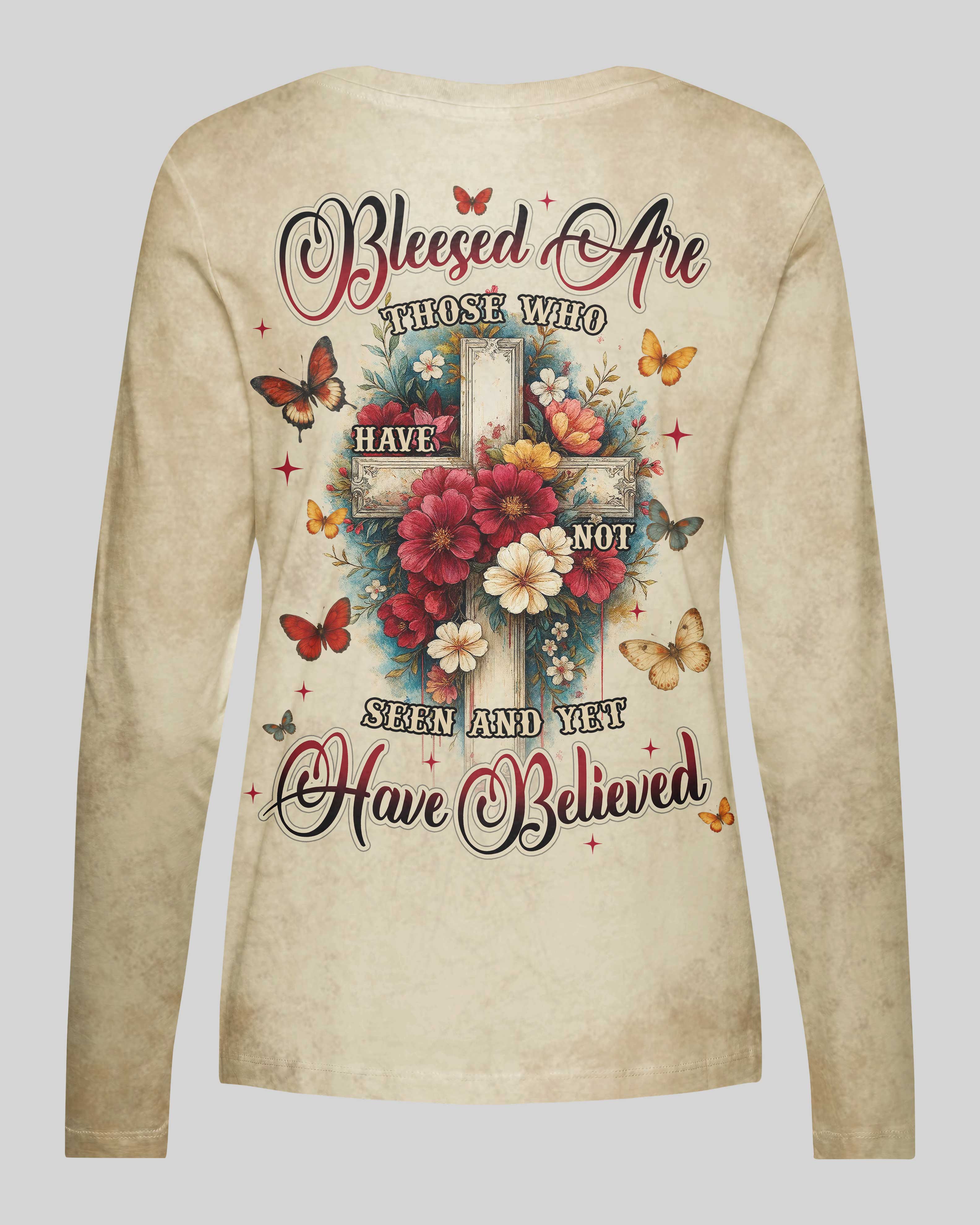 Blessed Are Those Who Have Not Seen And Yet Have Believed All Over Print V-neck Long Sleeves Shirt
