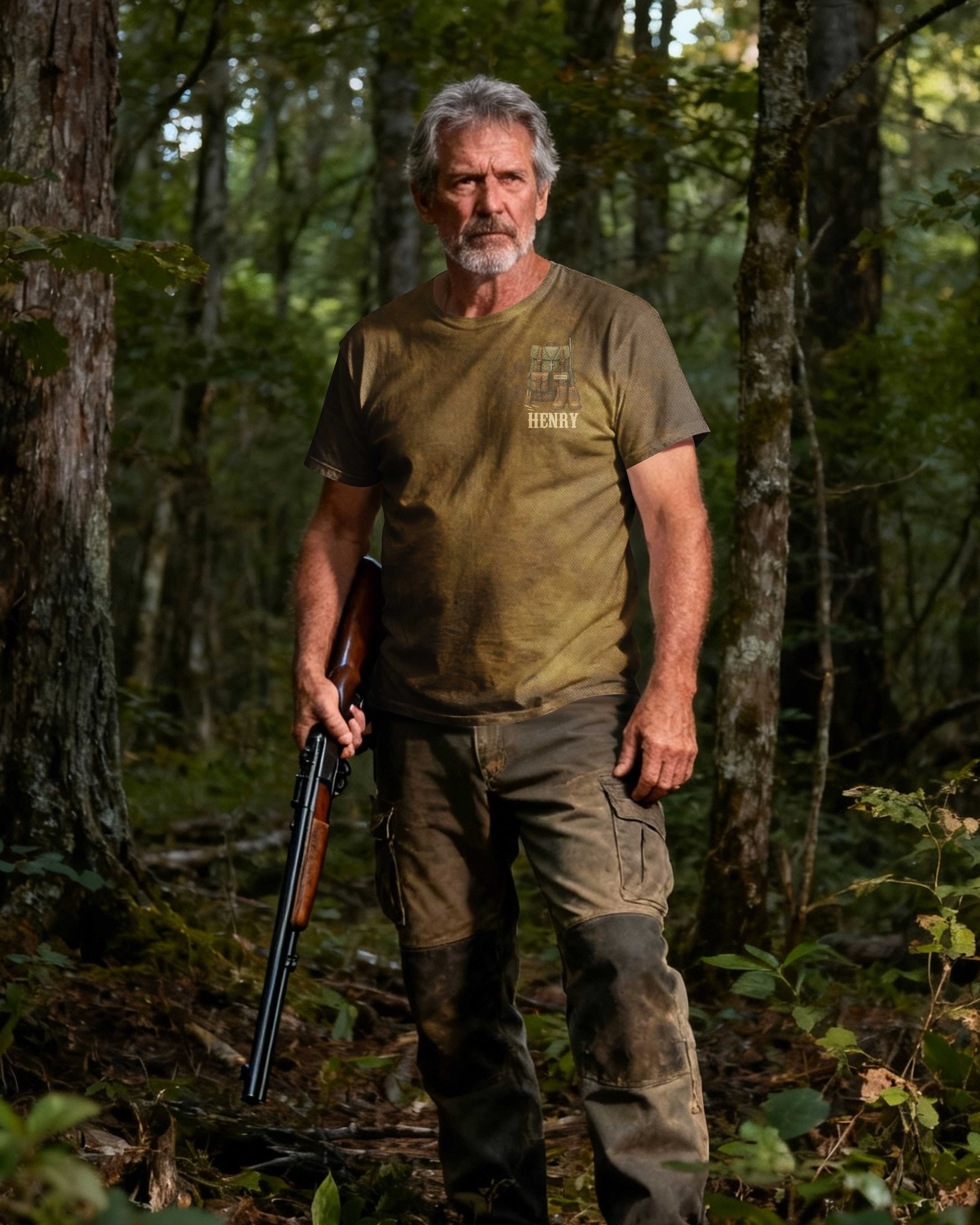 Just A Simple Man Who Likes Hunting And Believes In Jesus Custom Name T-Shirt