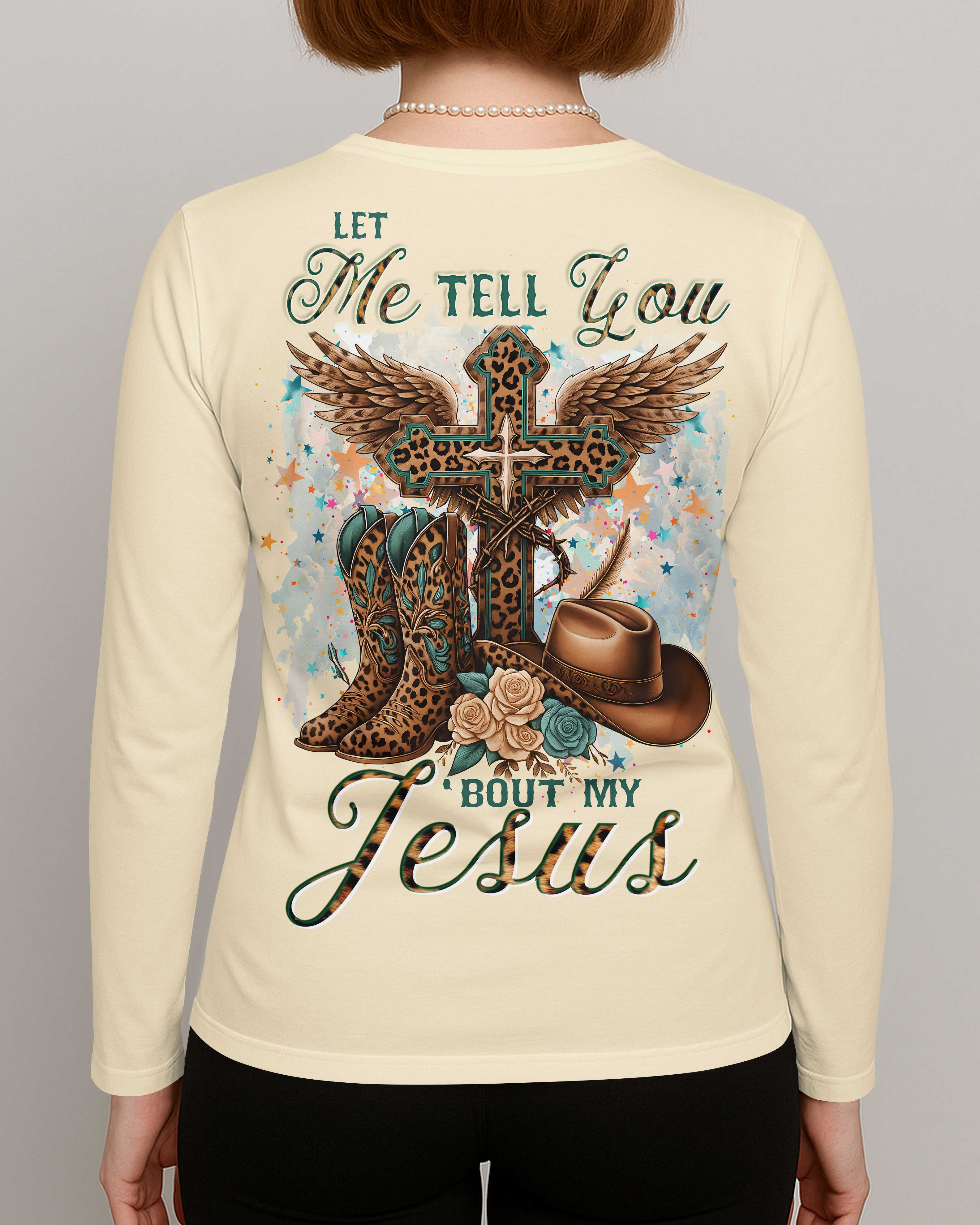 Let Me Tell You Bout My Jesus All Over Print V-neck Long Sleeves Shirt