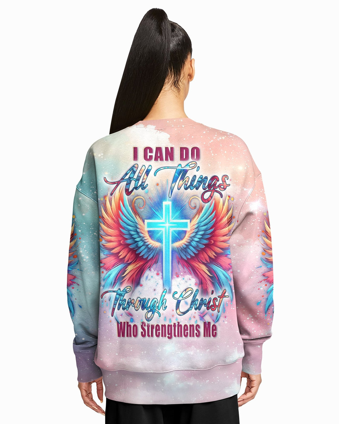 I Can Do All Things Through Christ Who Strengthens Me All Over Print Sweater - Christ Color