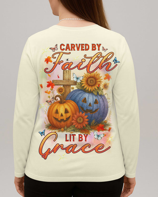 Carved By Faith Lit By Grace All Over Print V-neck Long Sleeves Shirt