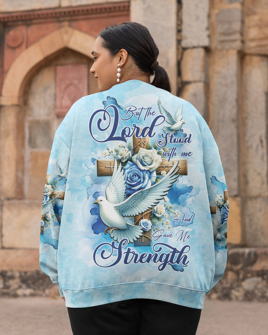 Lord Stood With Me And Gave Me Strength All Over Print Sweater - Christ Color