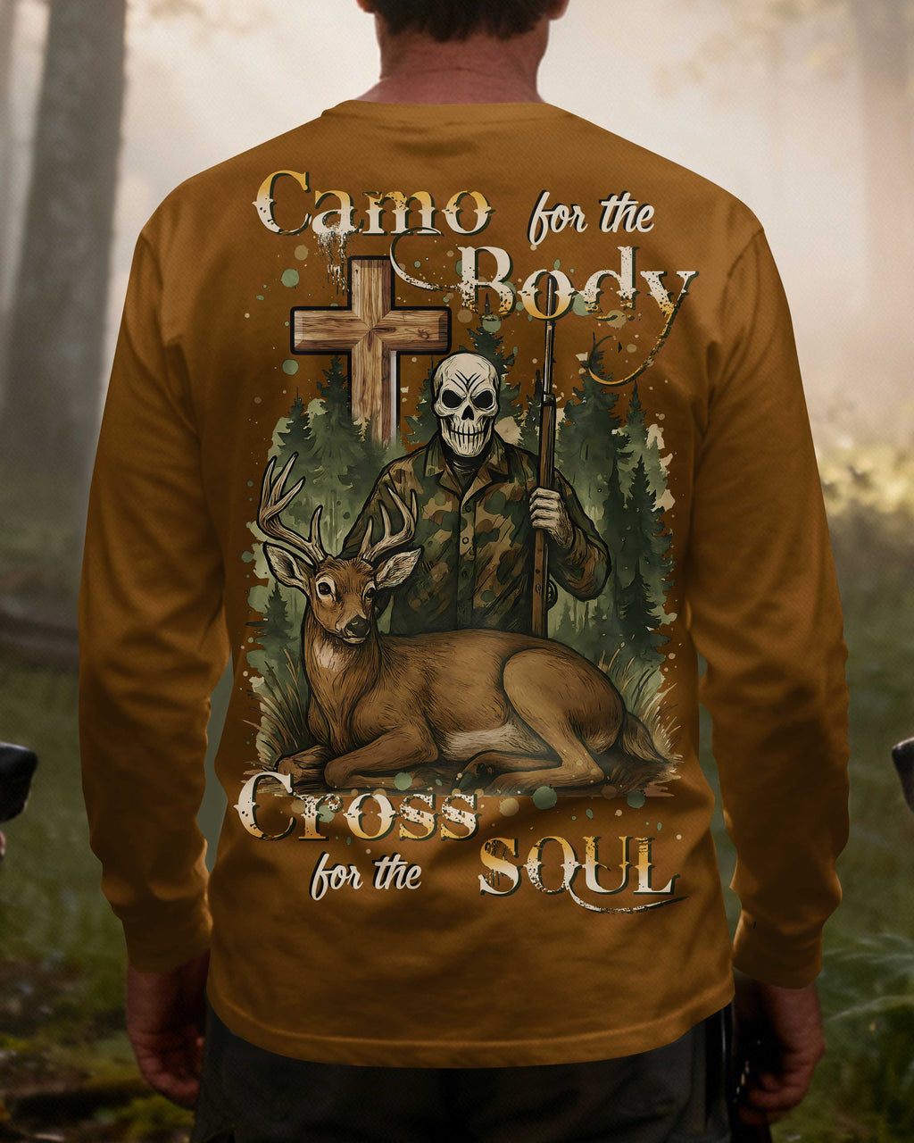 Camo For The Body Cross For The Soul All Over Print Long Sleeves T-Shirt