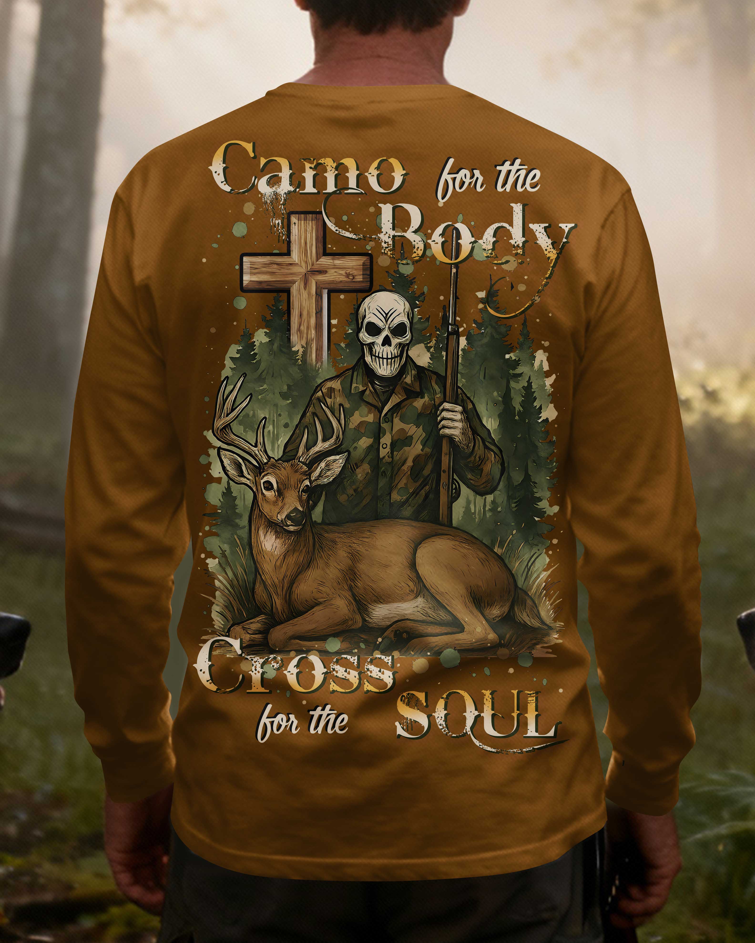 Camo For The Body Cross For The Soul All Over Print Long Sleeves T-Shirt