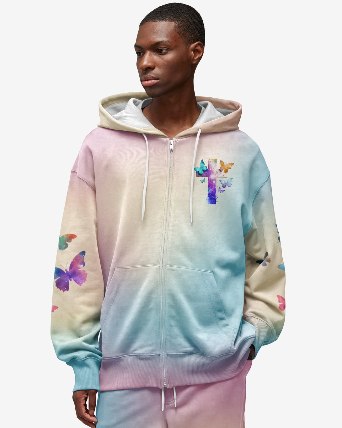 Butterfly Faith Hope Love All Over Print Zip Hoodie - Christ Color