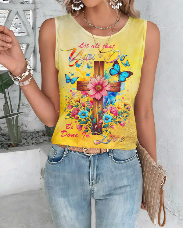 Let All That You Do Be Done In Love All Over Print Cut Out Wrap Back Tank Top