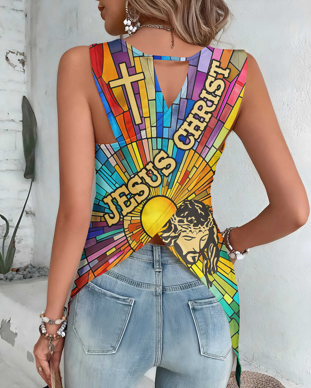 The Lord Is My Light And My Salvation Whom Shall I Fear? All Over Print Cut Out Wrap Back Tank Top