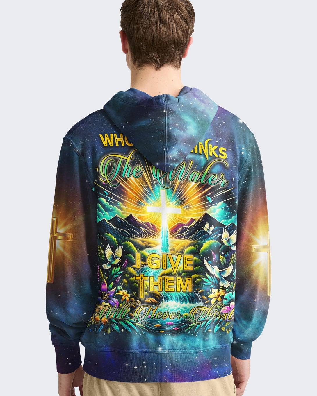 Whoever Drinks The Water I Give Them Will Never Thirst All Over Print Hoodie - Christ Color