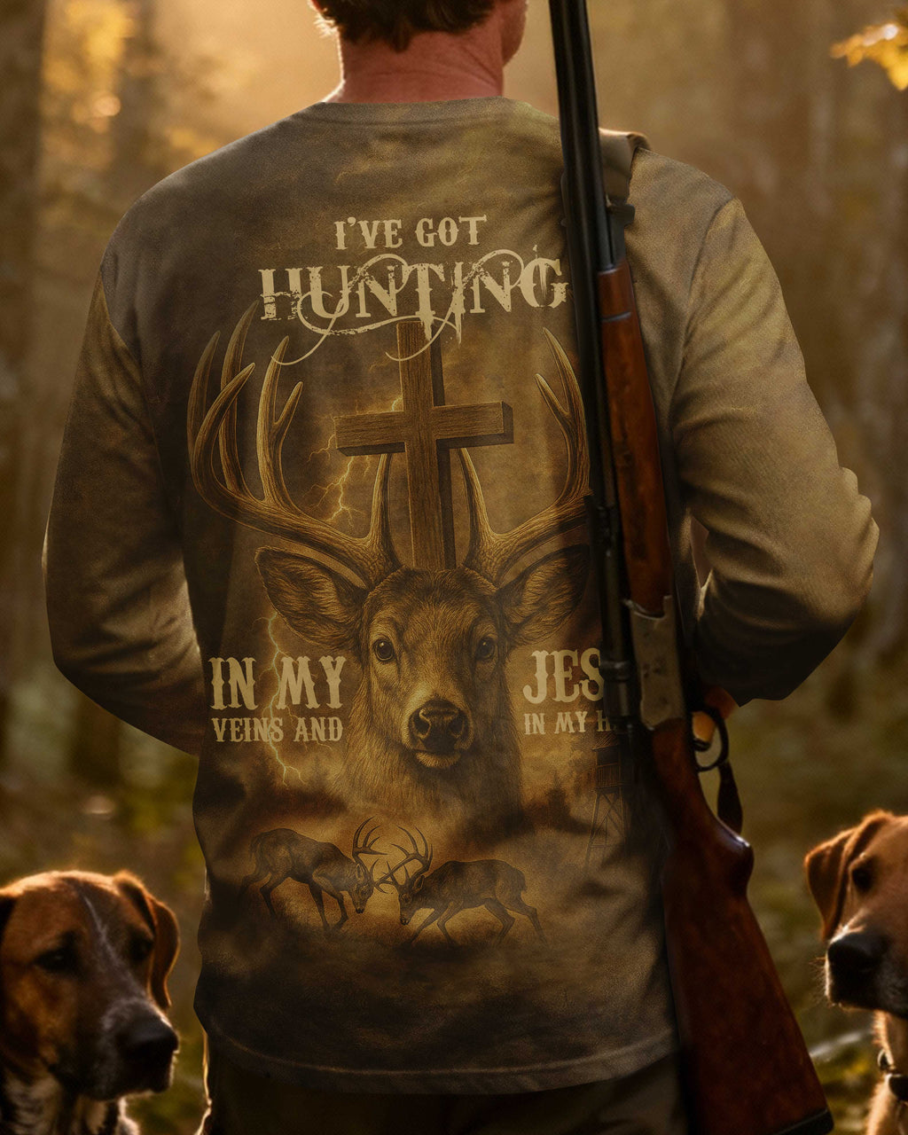 I've Got Hunting In My Veins And Jesus In My Heart All Over Print Long Sleeves T-Shirt