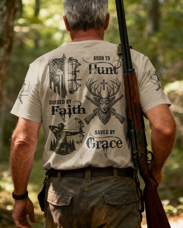 Born To Hunt Guided By Faith Saved By Grace Custom Name T-Shirt
