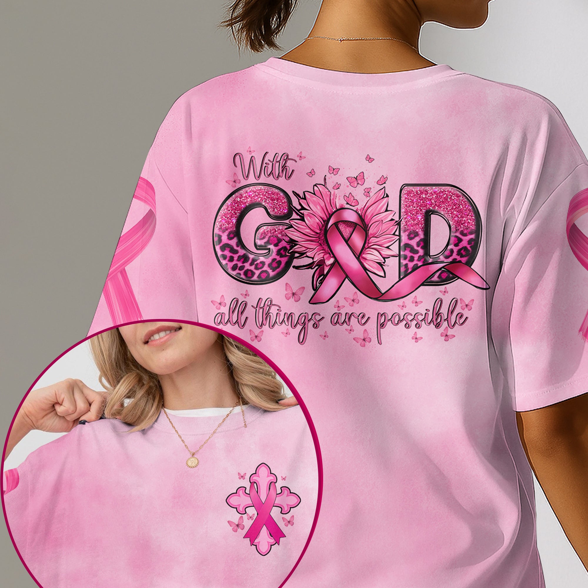 No Readable Text Present All Over Print T-Shirt