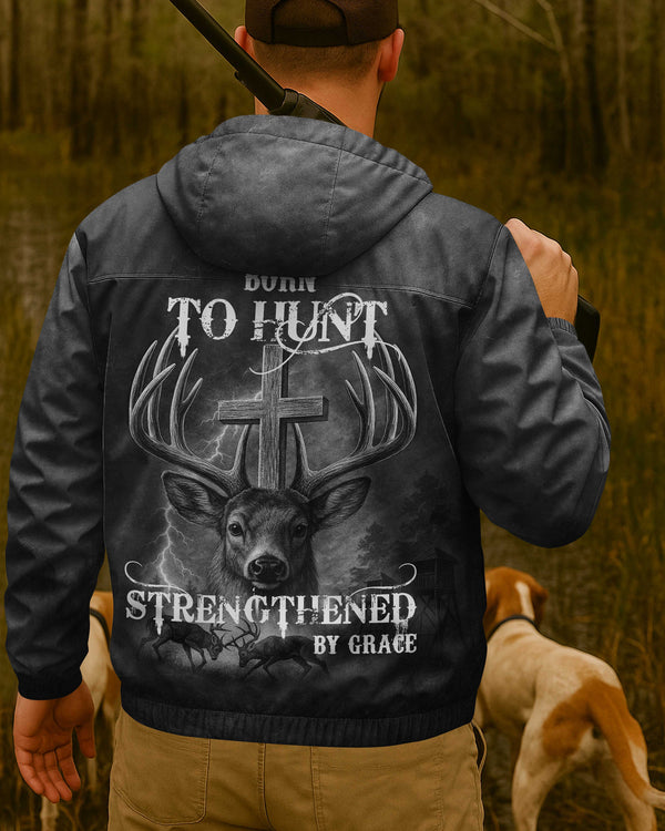 Born To Hunt Strengthened By Grace All Over Print Outdoor Jacket