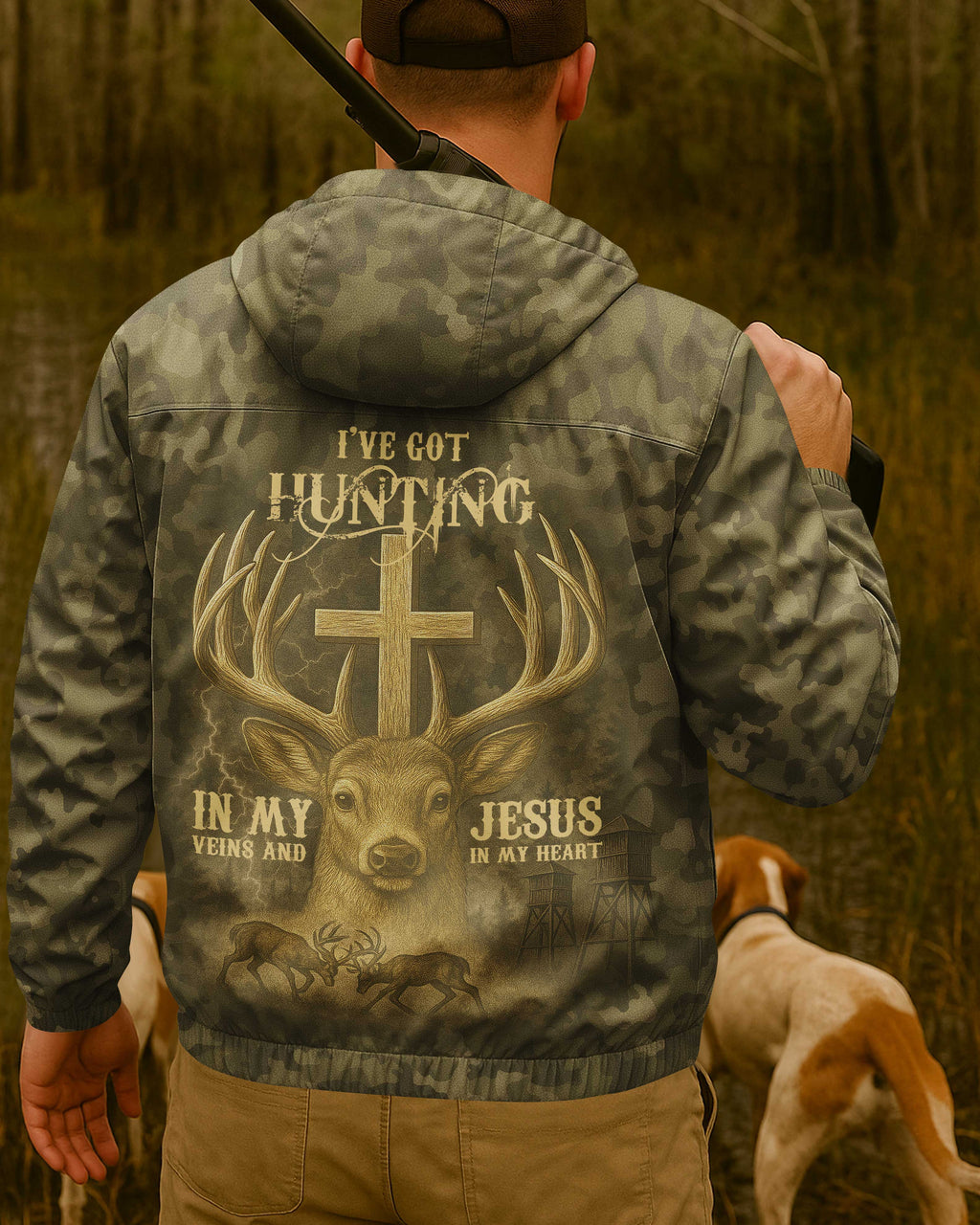I've Got Hunting In My Veins And Jesus In My Heart All Over Print Outdoor Jacket