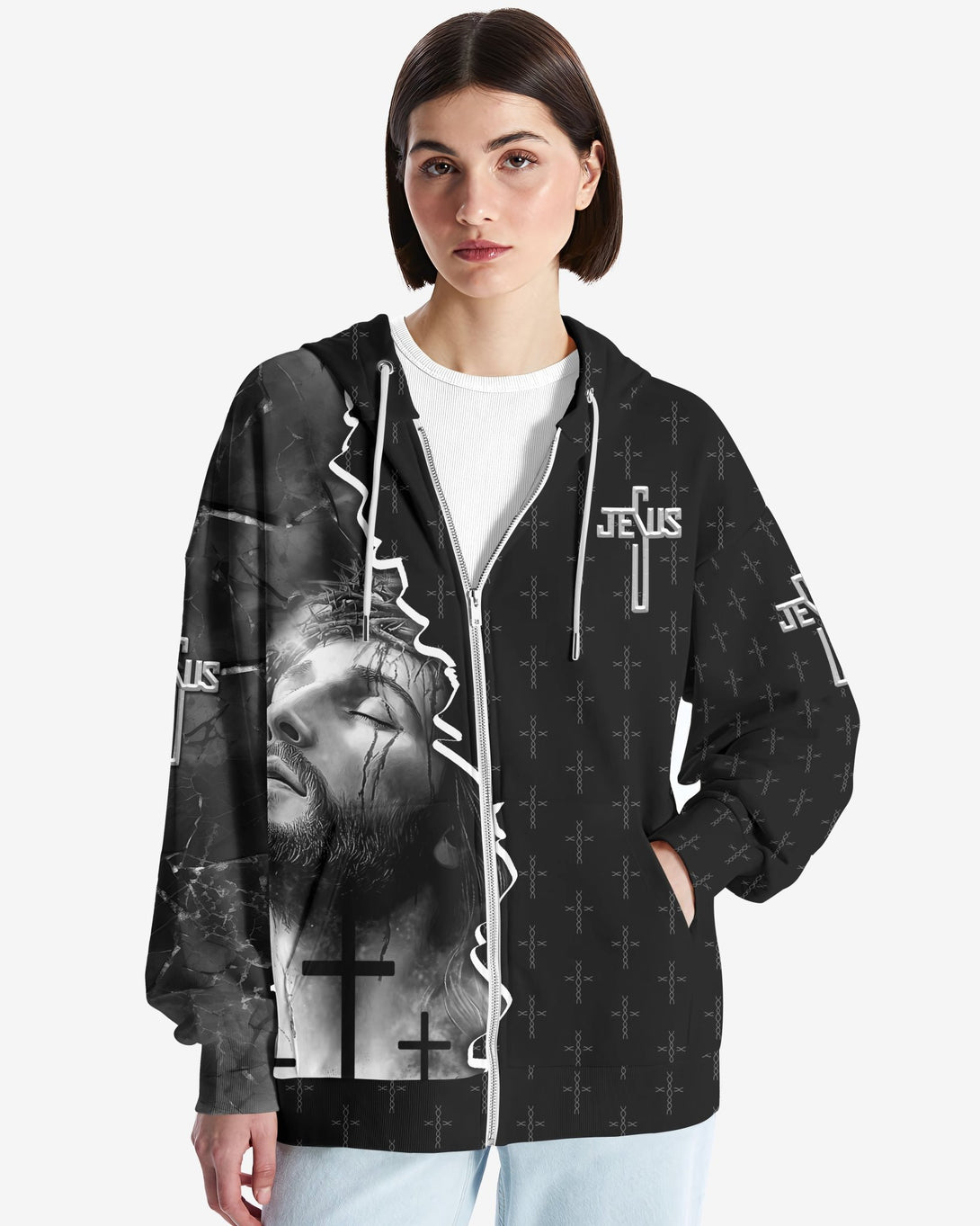 Love Has Conquered The Grave All Over Print Zip Hoodie - Christ Color