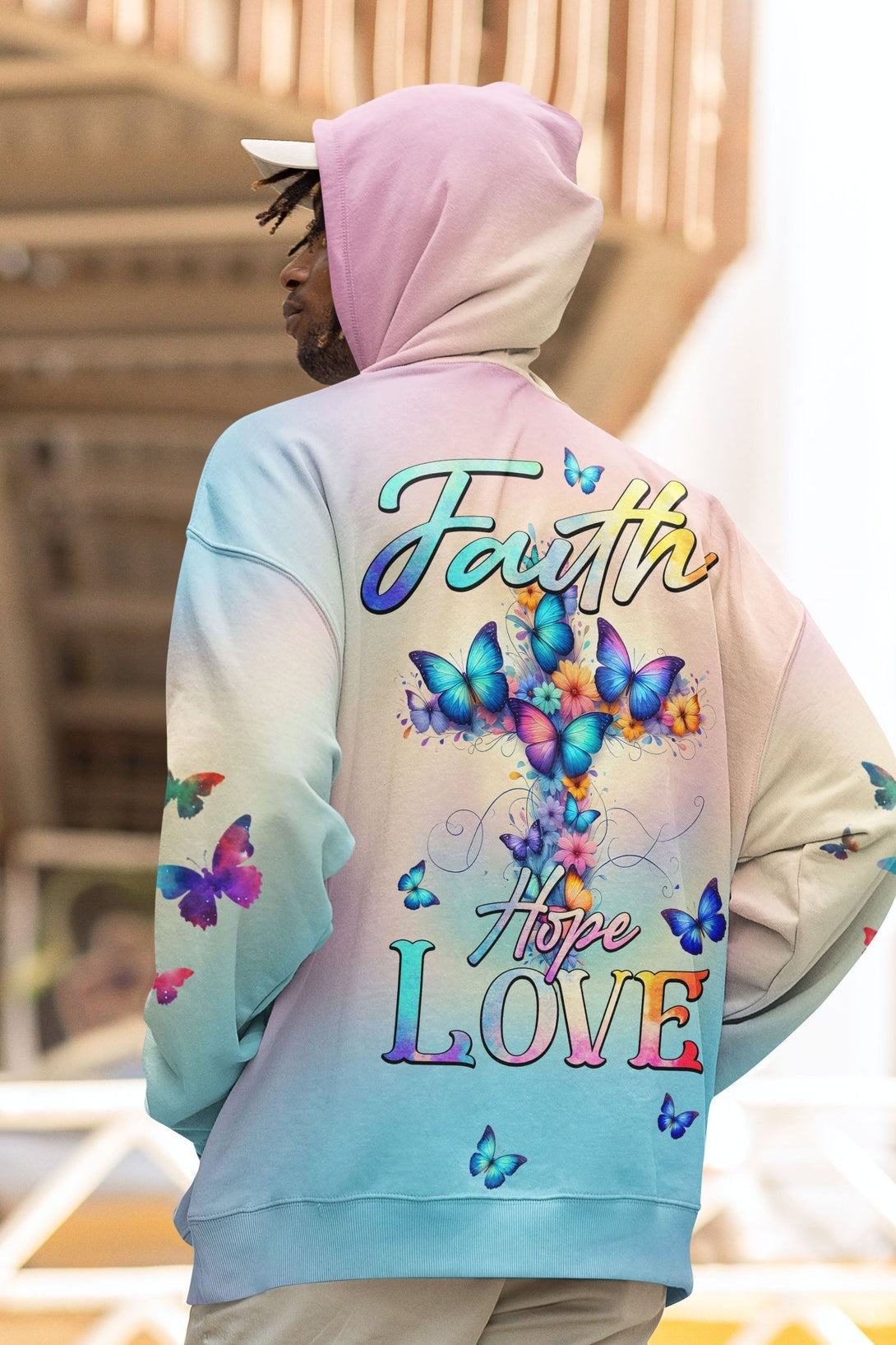 Butterfly Faith Hope Love All Over Print Hoodie - Christ Color