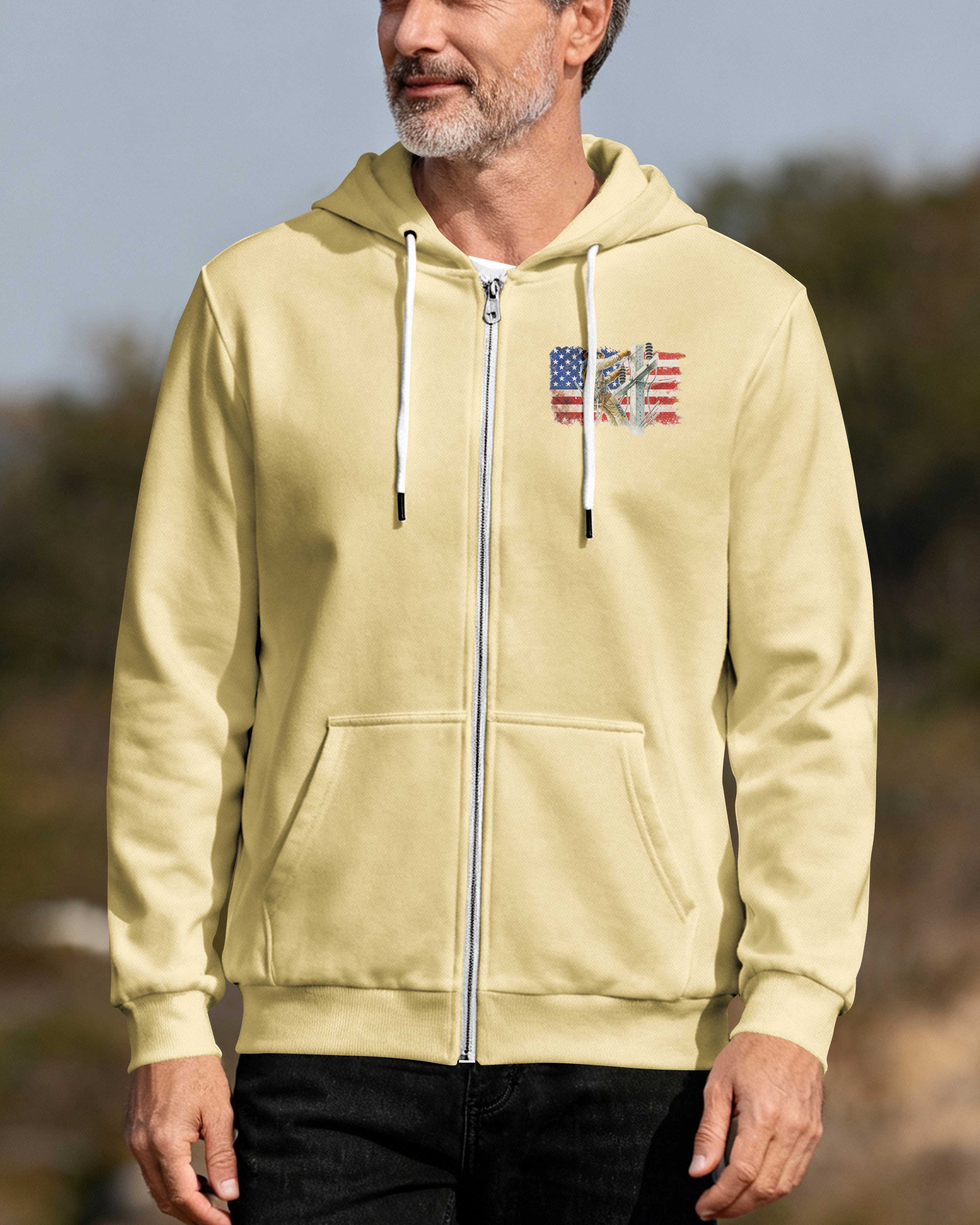 Retired Lineman Built By Grit Blessed By God Zip Hoodie