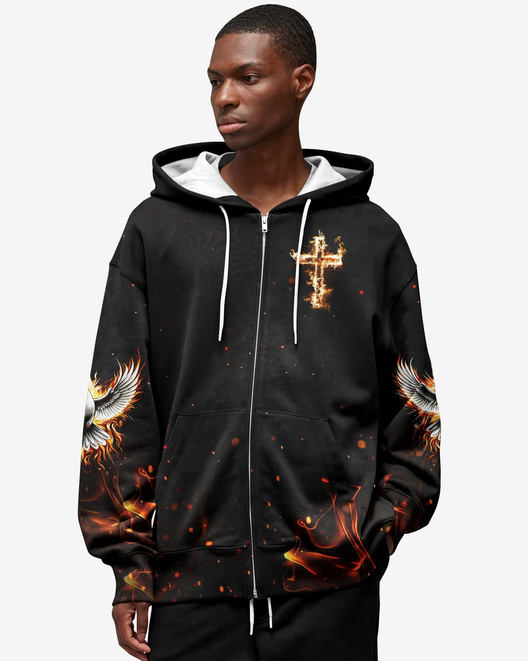 Baptized In Fire Matthew 3:11 All Over Print Zip Hoodie - Christ Color