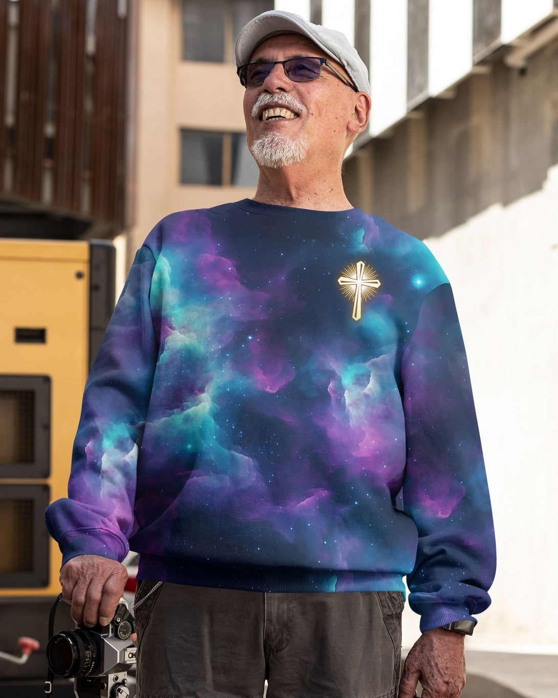 For We Walk By Faith Not By Sight All Over Print Sweater - Christ Color