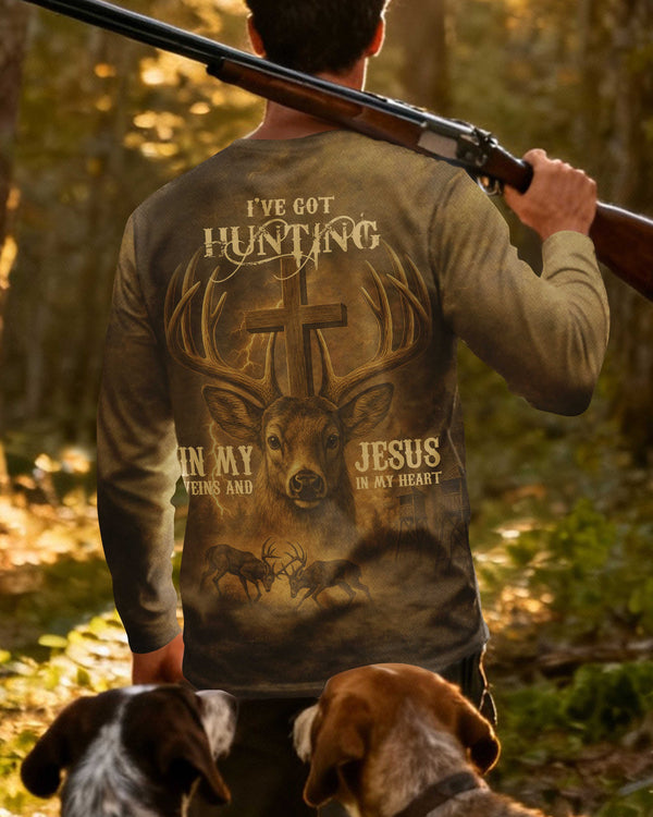 I've Got Hunting In My Veins And Jesus In My Heart All Over Print Long Sleeves Shirt